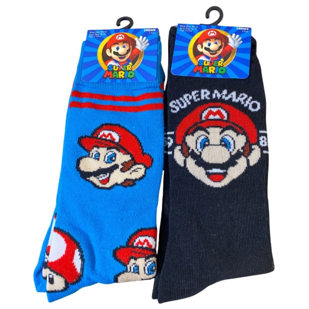 NWT 2 Pairs of 90’s Nostalgic Super Mario Nintendo Crew Socks Unisex Size 6.5-12
